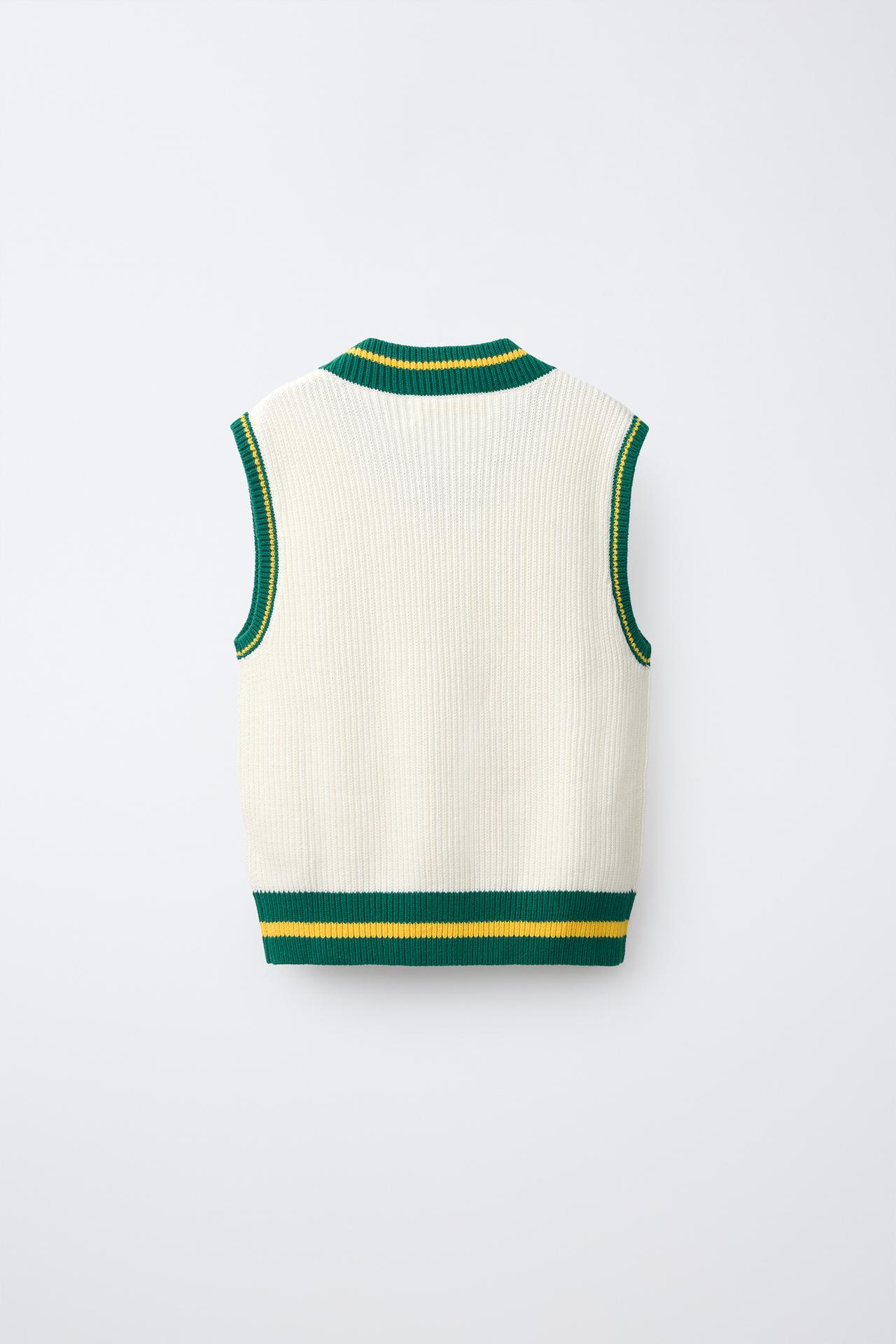 VARSITY KNIT VEST — Ecru