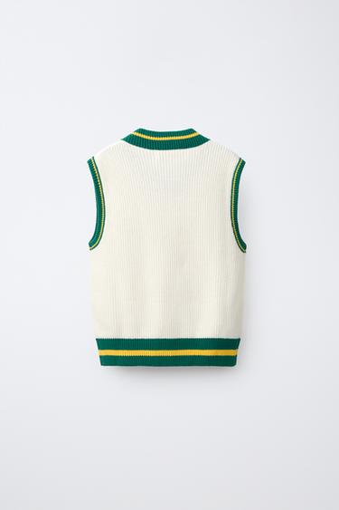 VARSITY KNIT VEST — Ecru 2