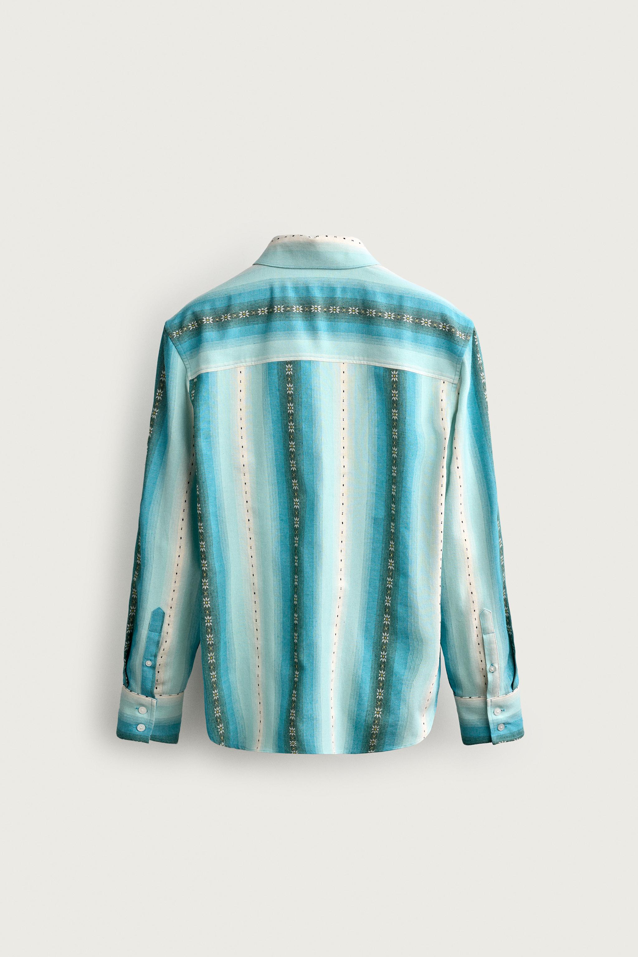 Zara RELAXED FIT ÇİZGİLİ JAKARLI GÖMLEK görsel 8