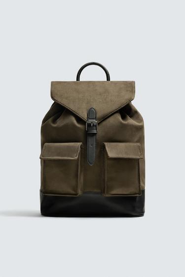 Zara MULTI-POCKET BACKPACK - Khaki Green