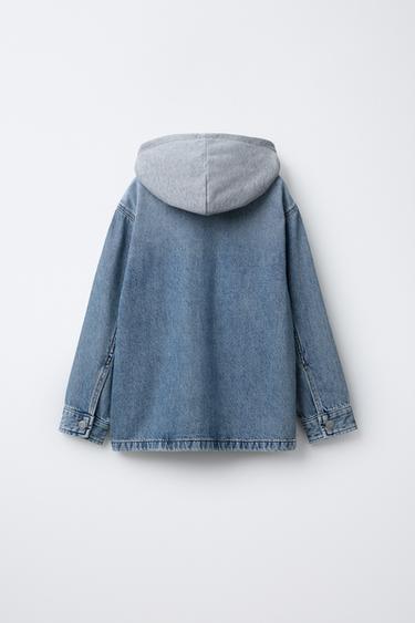 DETACHABLE FLEECE HOOD DENIM OVERSHIRT - Blue by Zara - Image 2