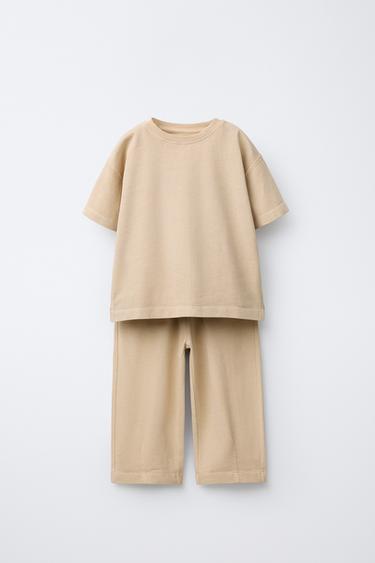 ნაკრები მაისური და შარვალი WIDE LEG სადა - Zara-ს Light brown