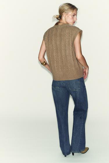 TOP GILET EN MAILLE TORSADÉE - Camel clair de Zara - Image 4