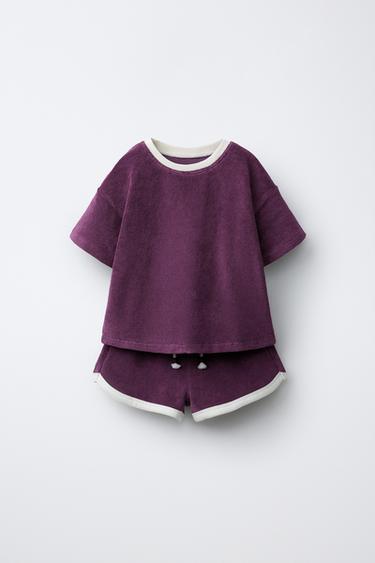 Zara SOLID TOWEL EFFECT T-SHIRT AND BERMUDA SET - Lavender