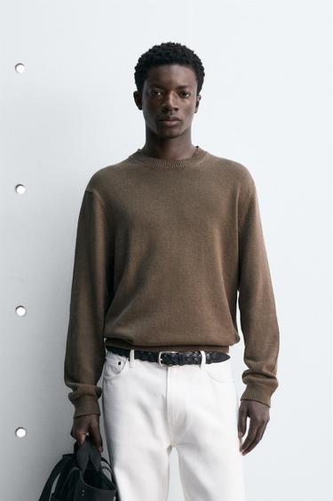 Zara REGULAR FIT COTTON-LINEN JUMPER - Dark khaki