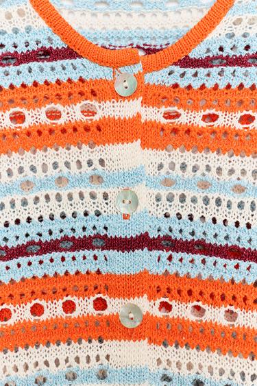 GILET EN MAILLE POINTELLE À RAYURES - Multicolore de Zara - Image 8
