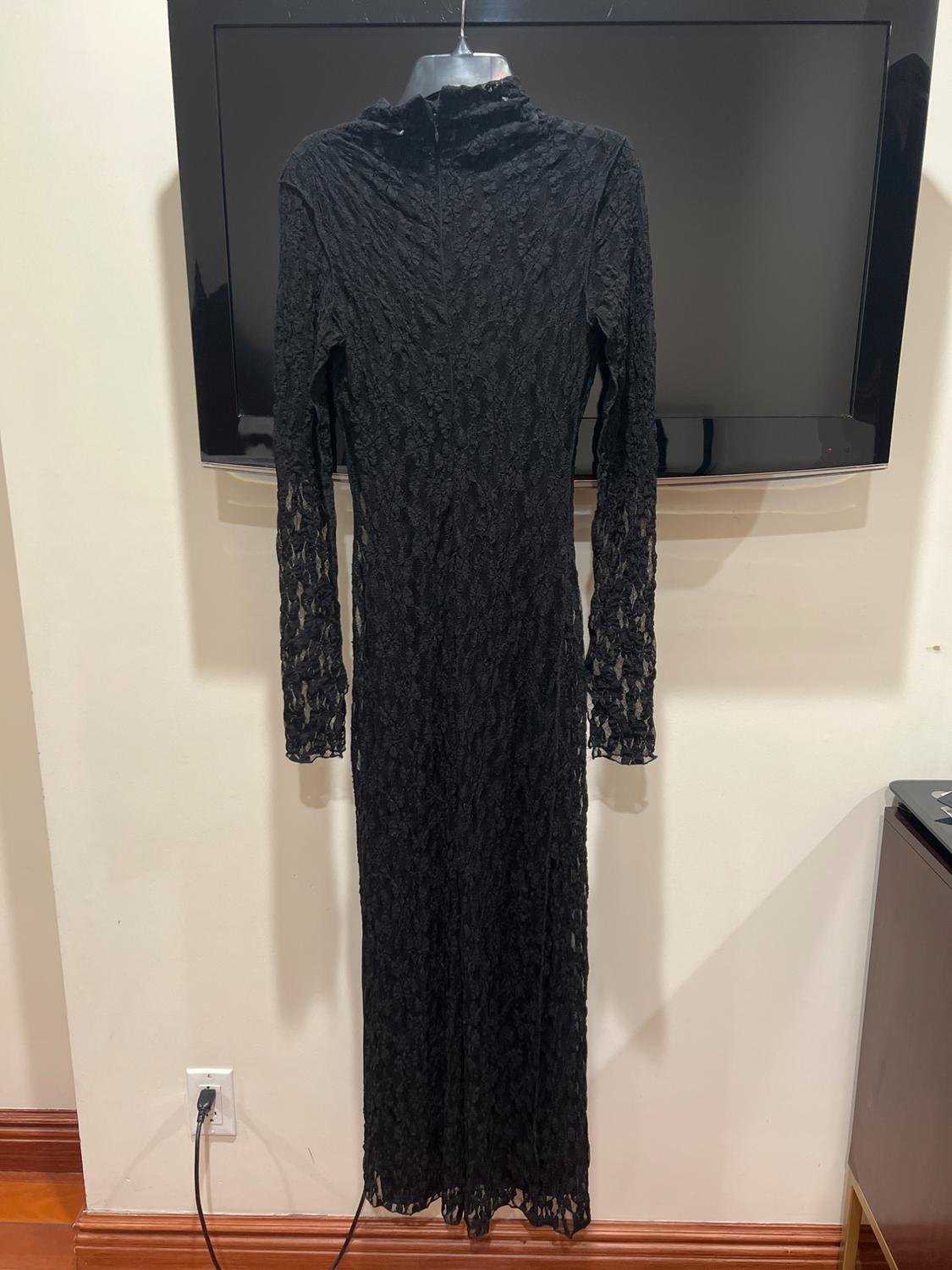 High collar midi dress with long sleeves. Tonal interior lining. Back hidden in-seam zip closure. - Image 2