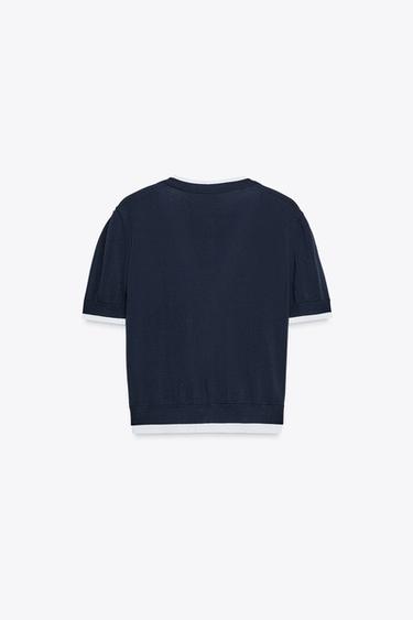 GILET EN MAILLE FINITIONS DOUBLE ÉPAISSEUR - Bleu marine de Zara - Image 4