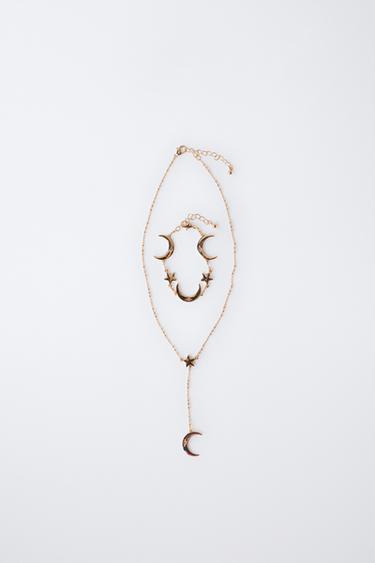 MOON NECKLACE AND BRACELET PACK - Golden by Zara
