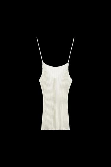 Zara PLEATED FINE KNIT TOP - White