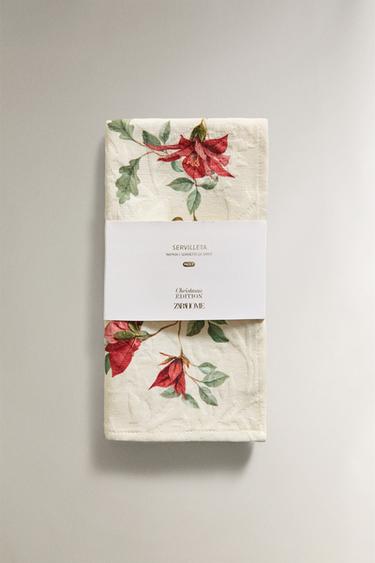 LOT DE SERVIETTES JACQUARD FLEURS DE NOËL (LOT DE 2) - Verdâtre de Zara - Image 4
