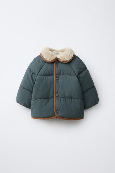 FUR-EFFECT COLLAR JACKET — Blue 2