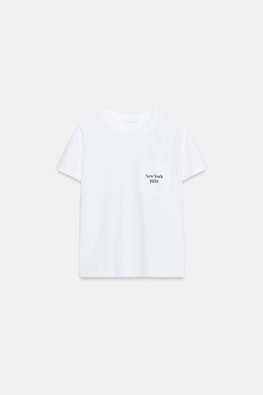 SLOGAN POCKET T-SHIRT - White by Zara