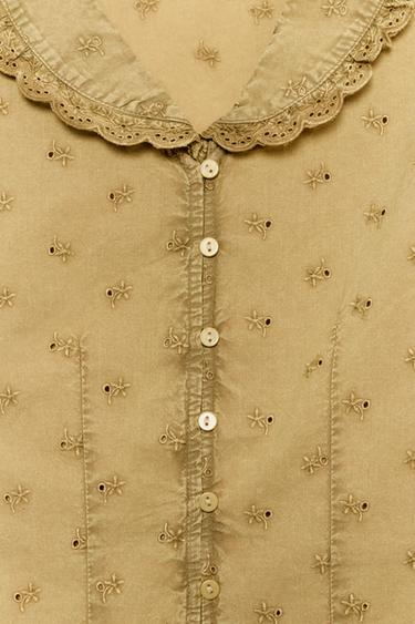 CHEMISE COL CLAUDINE BRODÉE - Moutarde de Zara - Image 3