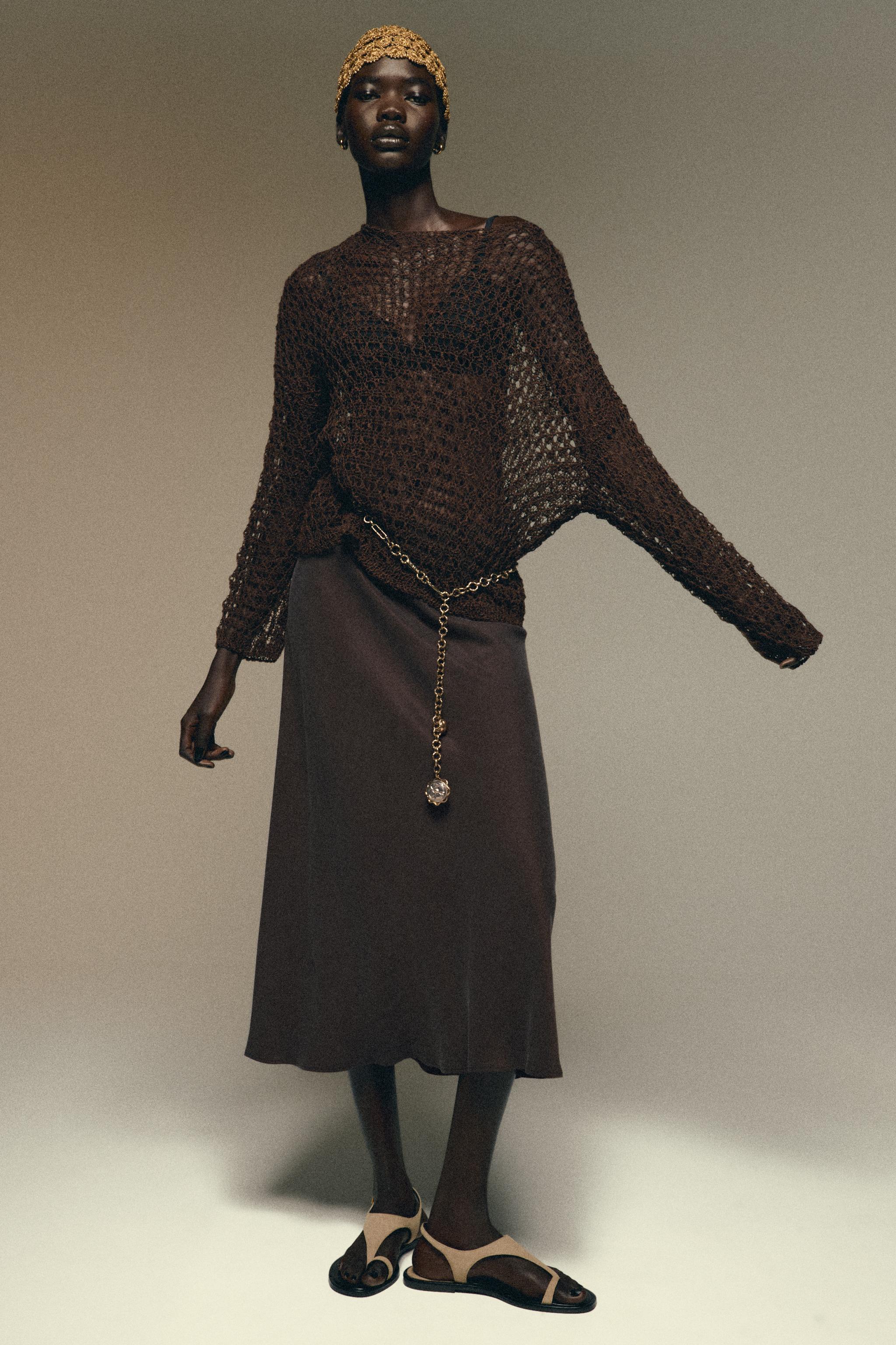 ZW COLLECTION MIDI SKIRT - Brown | ZARA Australia