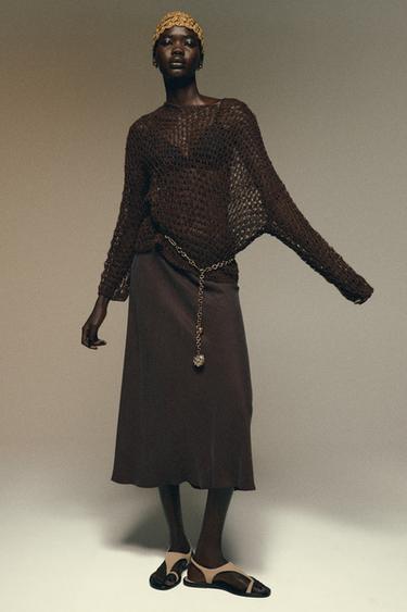 SAIA MIDI ZW COLLECTION - Marrom da Zara - Imagem 0