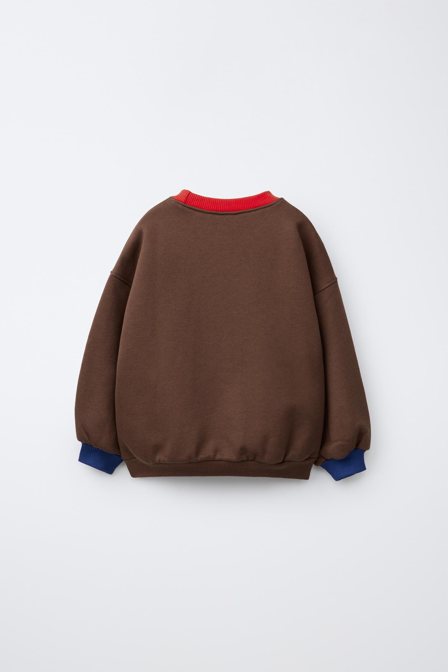 Детская толстовка Zara Embroidered Text, цвет: Тёмный коричневый — фото 3