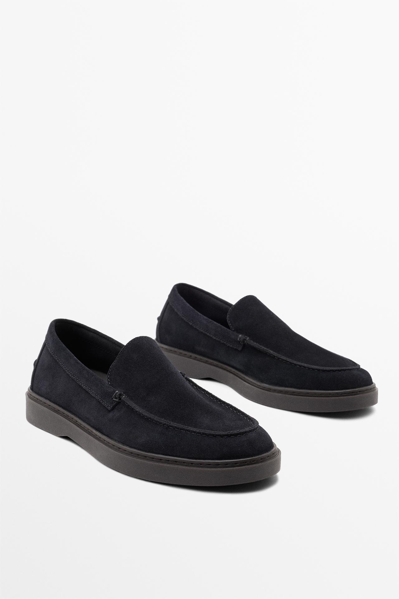 Split suede leather loafer — Navy Blue