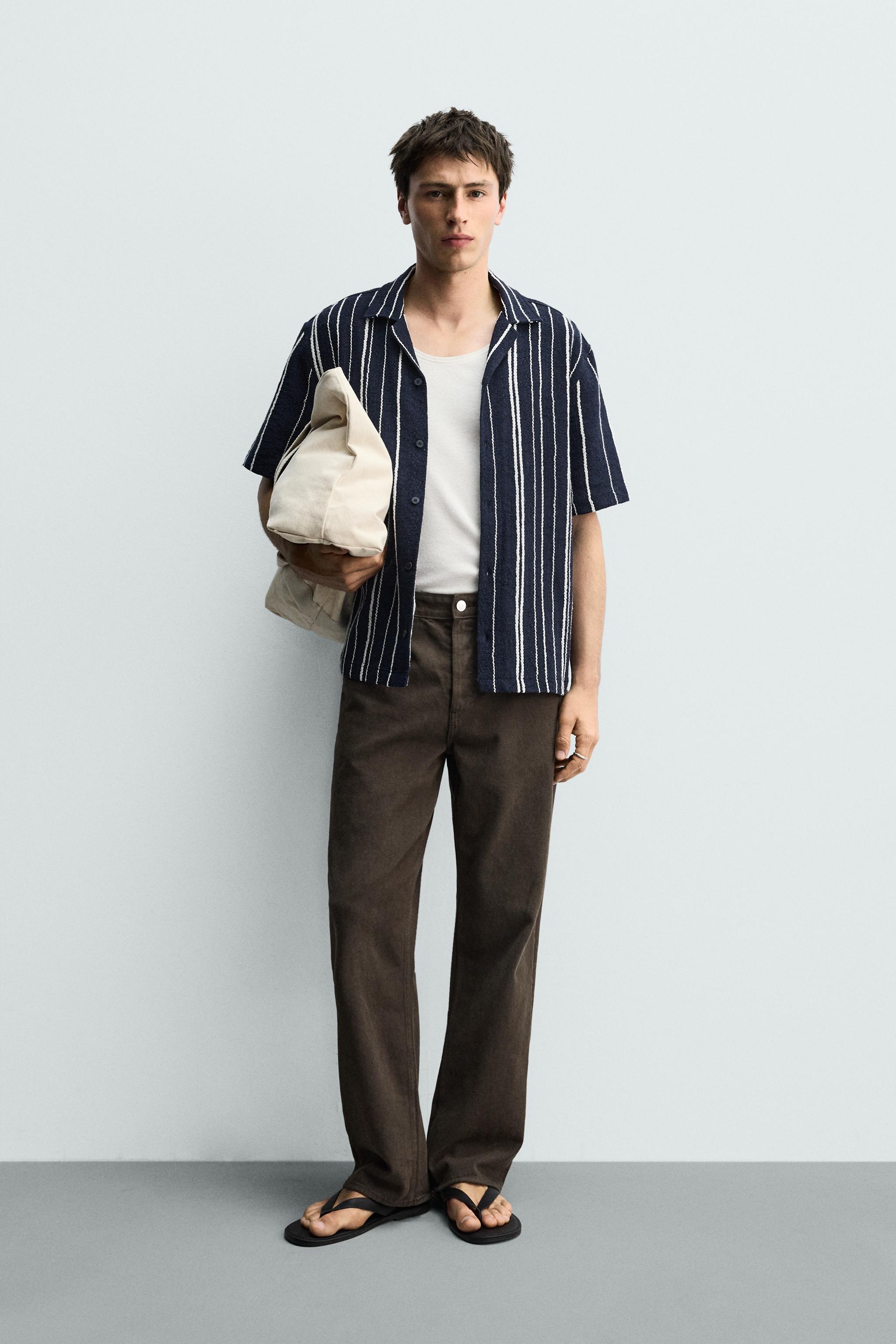 Zara REGULAR FIT ÇİZGİLİ JAKARLI GÖMLEK