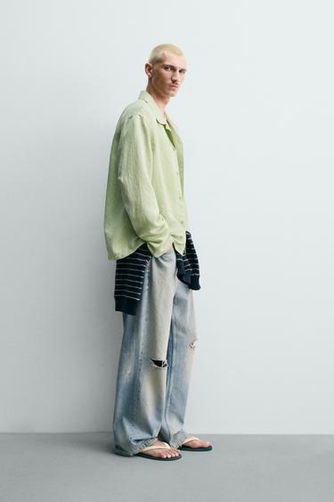 CHEMISE FLUIDE RELAXED FIT EFFET IRRÉGULIER - vert délavé de Zara - Image 3