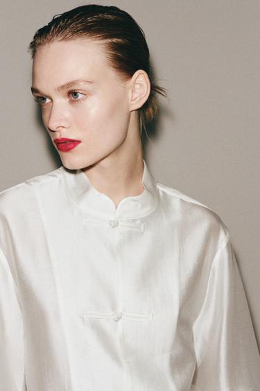 Zara SATIN EFFECT FIREMAN CLASP SHIRT ZW COLLECTION - White