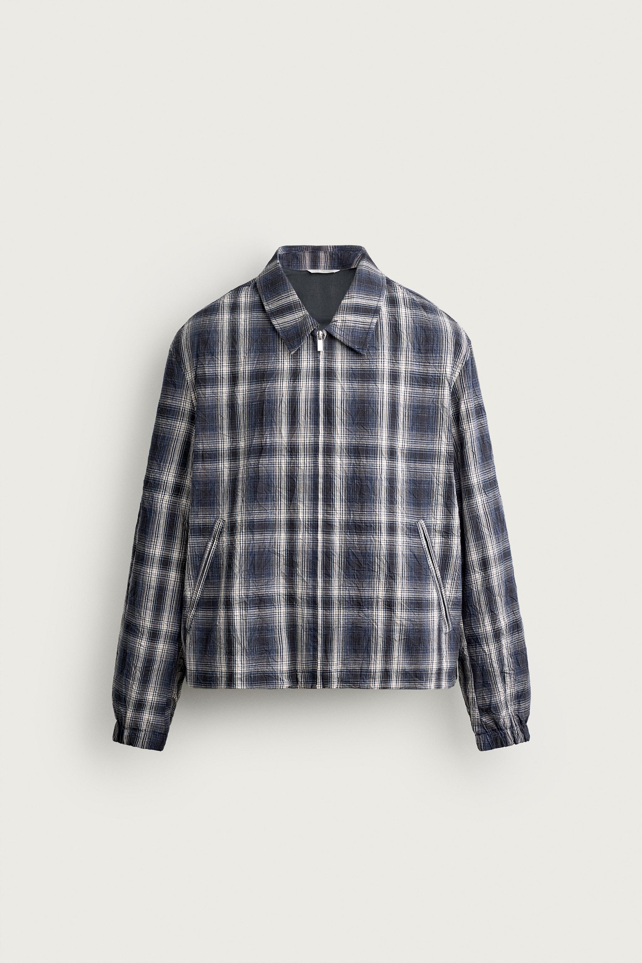 RELAXED FIT PLAID JACKET — Blue
