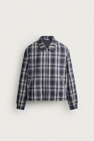 Zara 格紋寬鬆版型外套 - 藍色