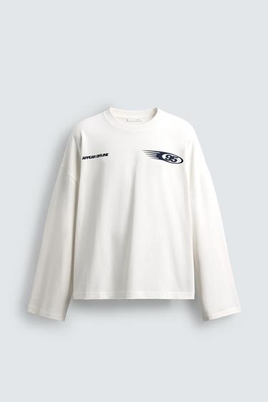 T-SHIRT WITH CONTRAST SLOGAN PRINT - Oyster-white by Zara