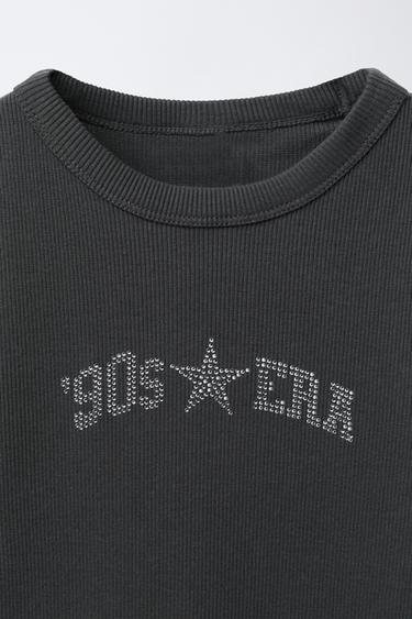 LONG RIBBED DRESS WITH RHINESTONE TEXT - Anthracite grey by Zara - Image 2