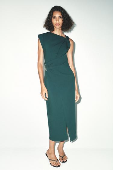 MIDI WRAP DRESS - Bottle green by Zara