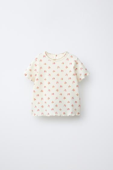ФУТБОЛКА ВАФЕЛЬНЫЙ ЦВЕТОК — ЭКРЮ от Zara