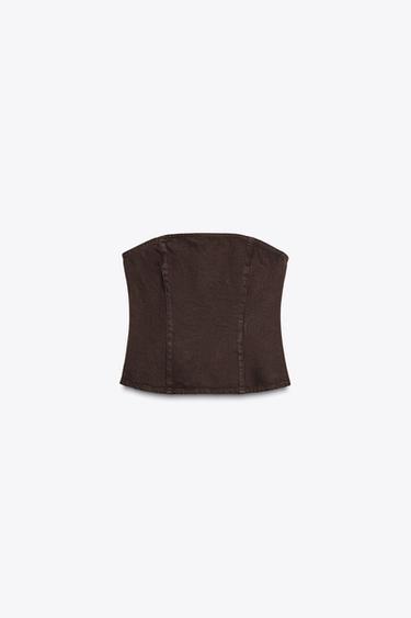 TRF DENIM BANDEAU TOP - Brown by Zara - Image 0