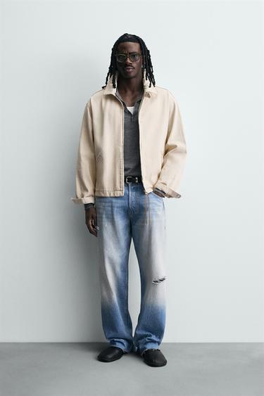 DENIM ZIP-UP JACKET - Sand by Zara