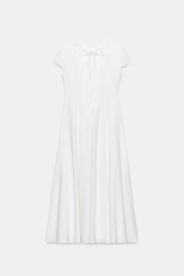 LINEN BLEND MIDI DRESS - Oyster-white by Zara