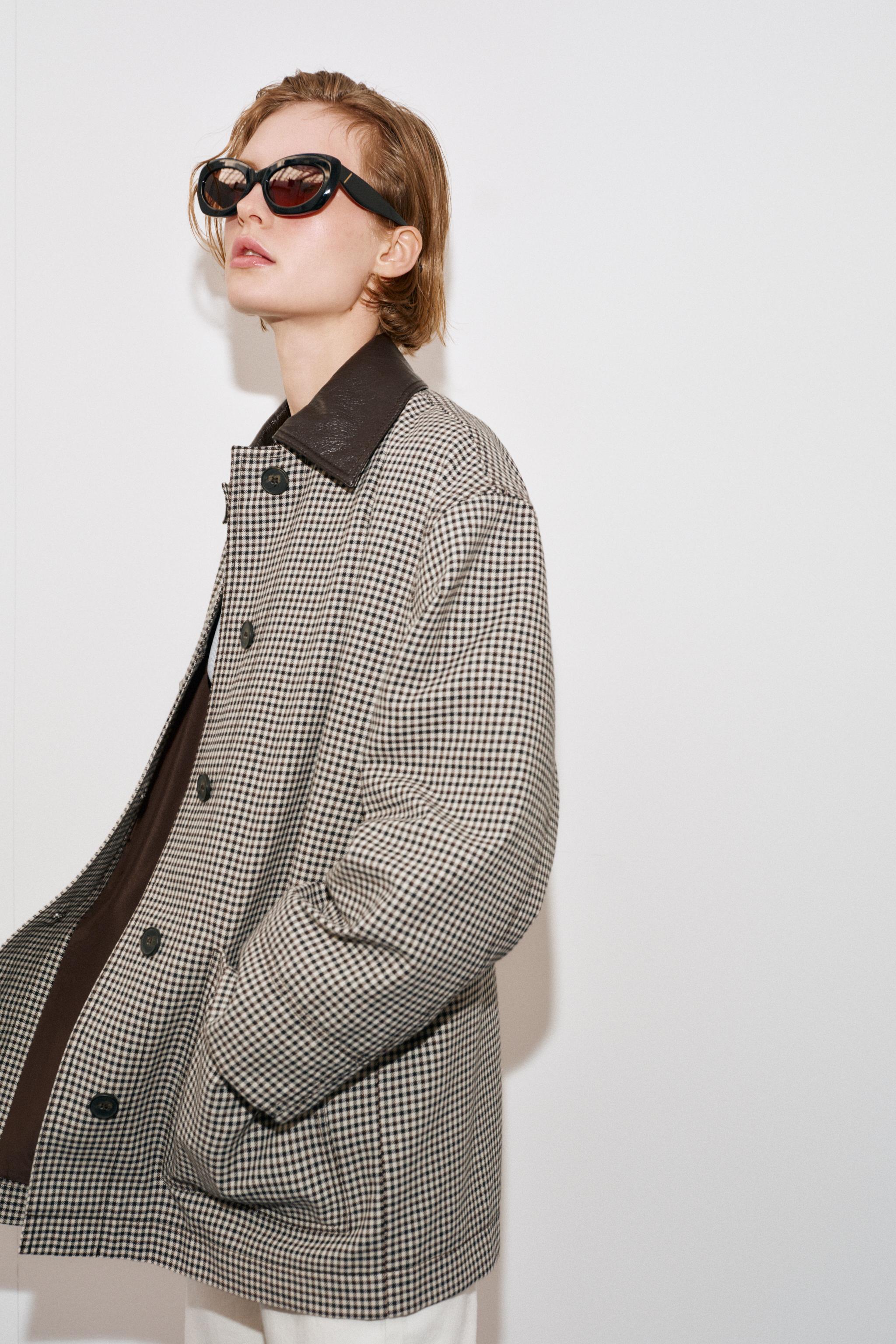 VESTE PIED-DE-POULE FINITIONS MATIÈRE SYNTHÉTIQUE