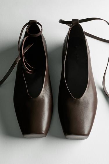 Zara Tied leather ballet flats - Brown - Image 0
