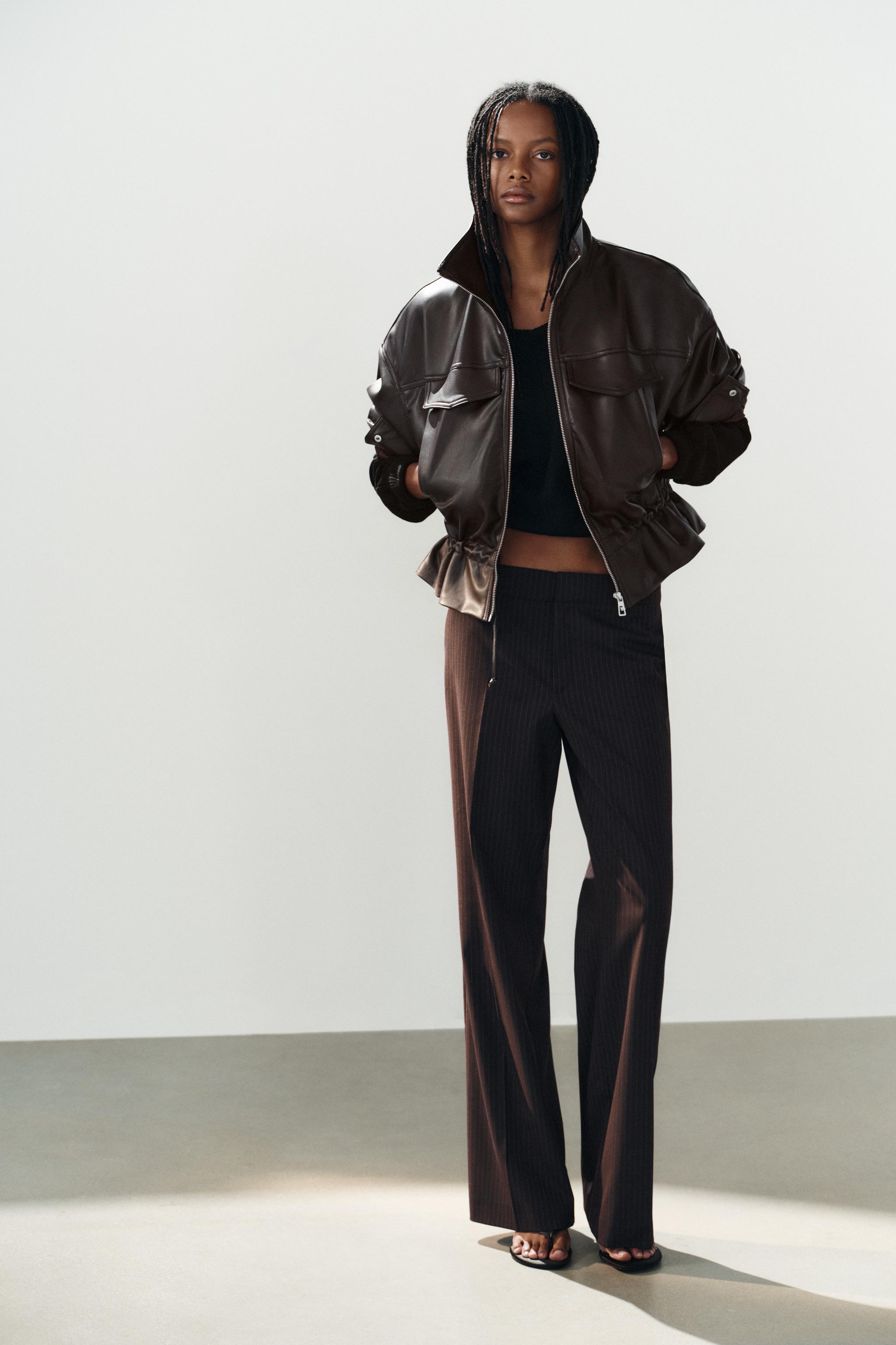 LOW-RISE STRAIGHT LEG PANTS — Dark maroon