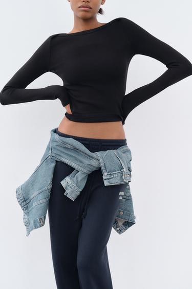 Zara BOATNECK RIB SHIRT - Black - Image 0