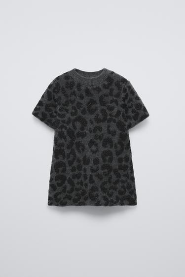 Zara ANIMAL PRINT KNIT DRESS - Dark gray