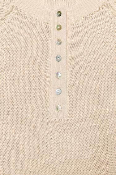 Zara BUTTON KNIT JUMPER - Ecru