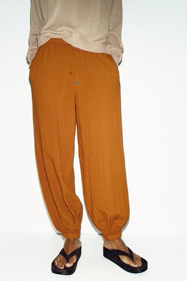 PANTALON BOUFFANT À TAILLE ÉLASTIQUE - Curry de Zara - Image 4