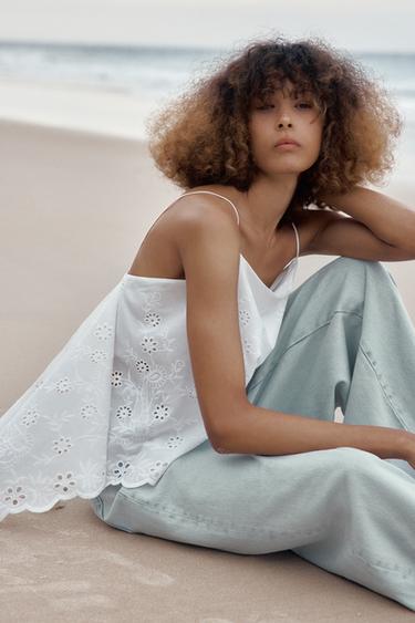 ZW COLLECTION HIGH-WAIST PALAZZO JEANS - Light blue by Zara