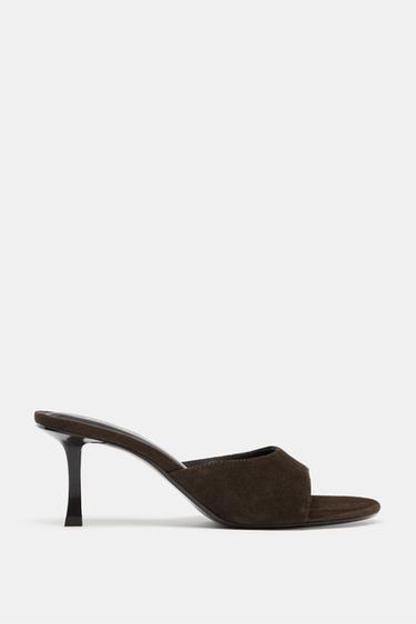 SPLIT SUEDE HEELED SANDALS - Brown by Zara