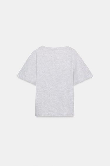 T-SHIRT COL PLONGEANT MANCHES COURTES - Gris chiné de Zara - Image 4