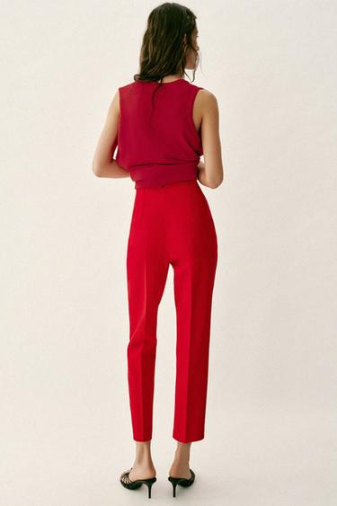 PANTALON TAILLE HAUTE - Rouge vif de Zara - Image 4