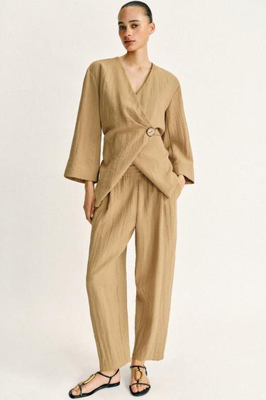 FLOWING TROUSERS WITH ELASTIC WAIST SET - camel by Zara - Image 3