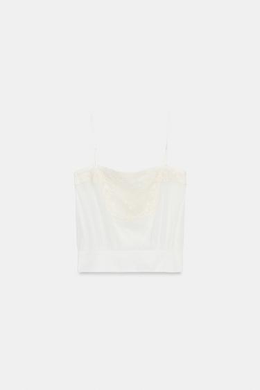 EMBROIDERED GAZE STRAP TOP - Oyster-white by Zara