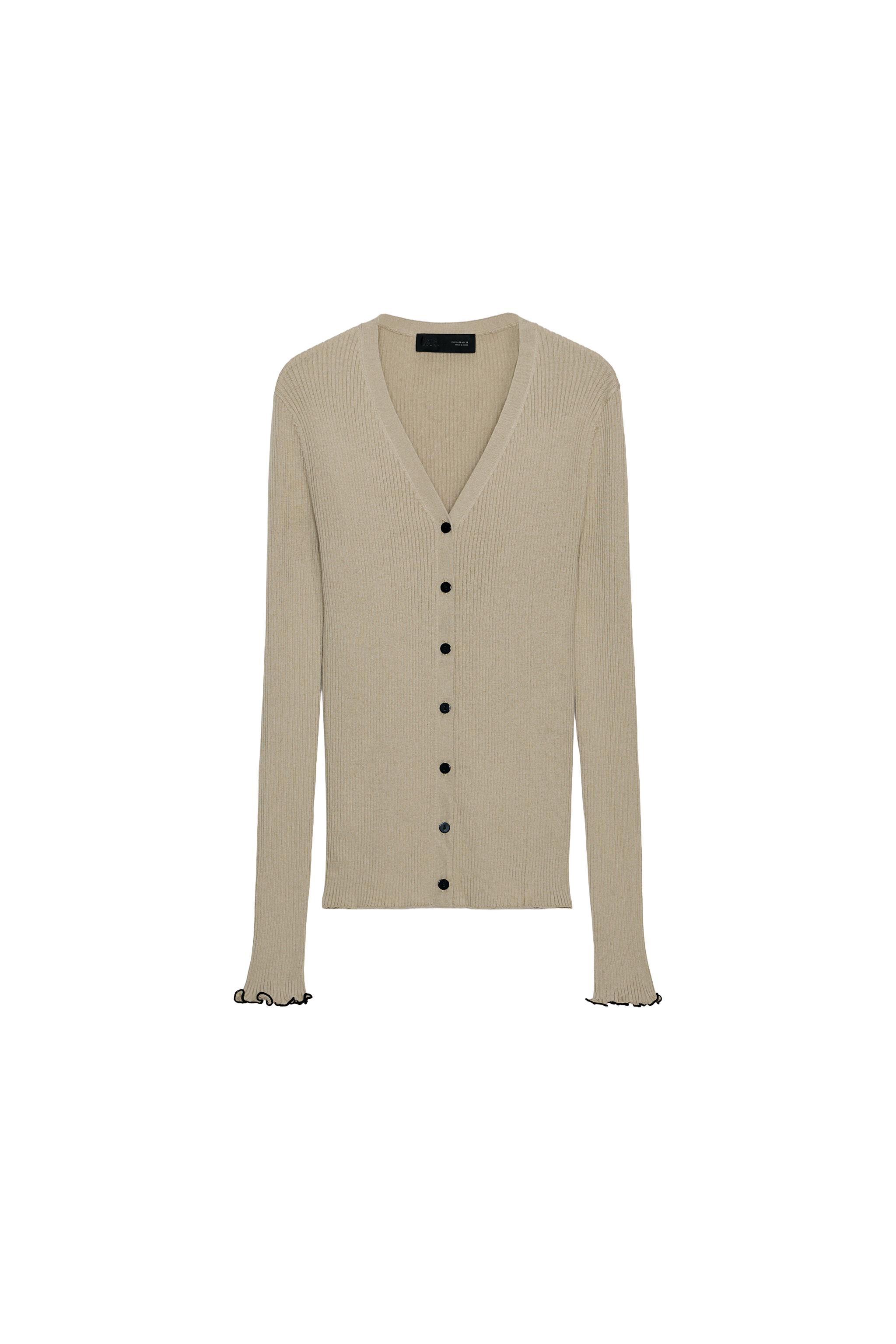 RIB KNIT CARDIGAN WITH CONTRAST TRIMS