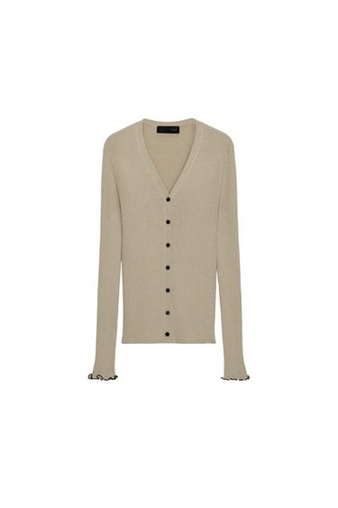 GERIPPTER STRICKJACKE MIT KONTRASTIERENDEN PASPELN - Steingrau von Zara