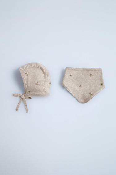 TEDDY BEAR BONNET AND BANDANA SET - Sand / Marl by Zara - Image 0